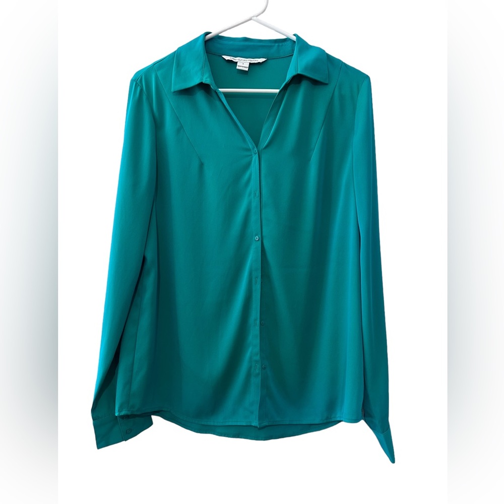 Diane von furstenberg green silk button down shirt